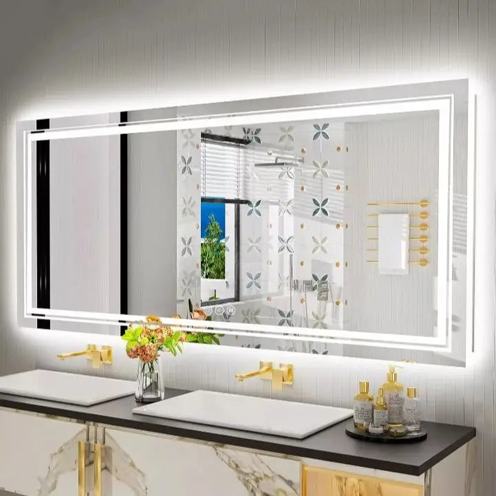 LED Illuminated Bathroom Mirror With Front And Backlit Lights