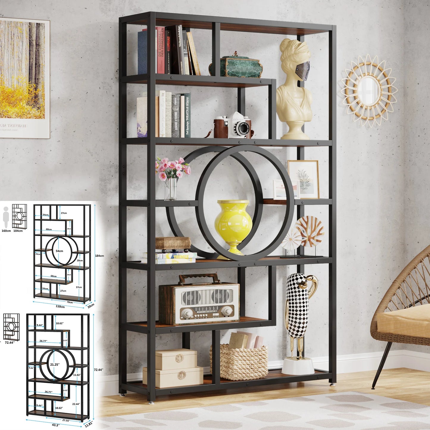 Tribesigns Industrial 5 Tier Etagere Bookshelf Freestanding Storage