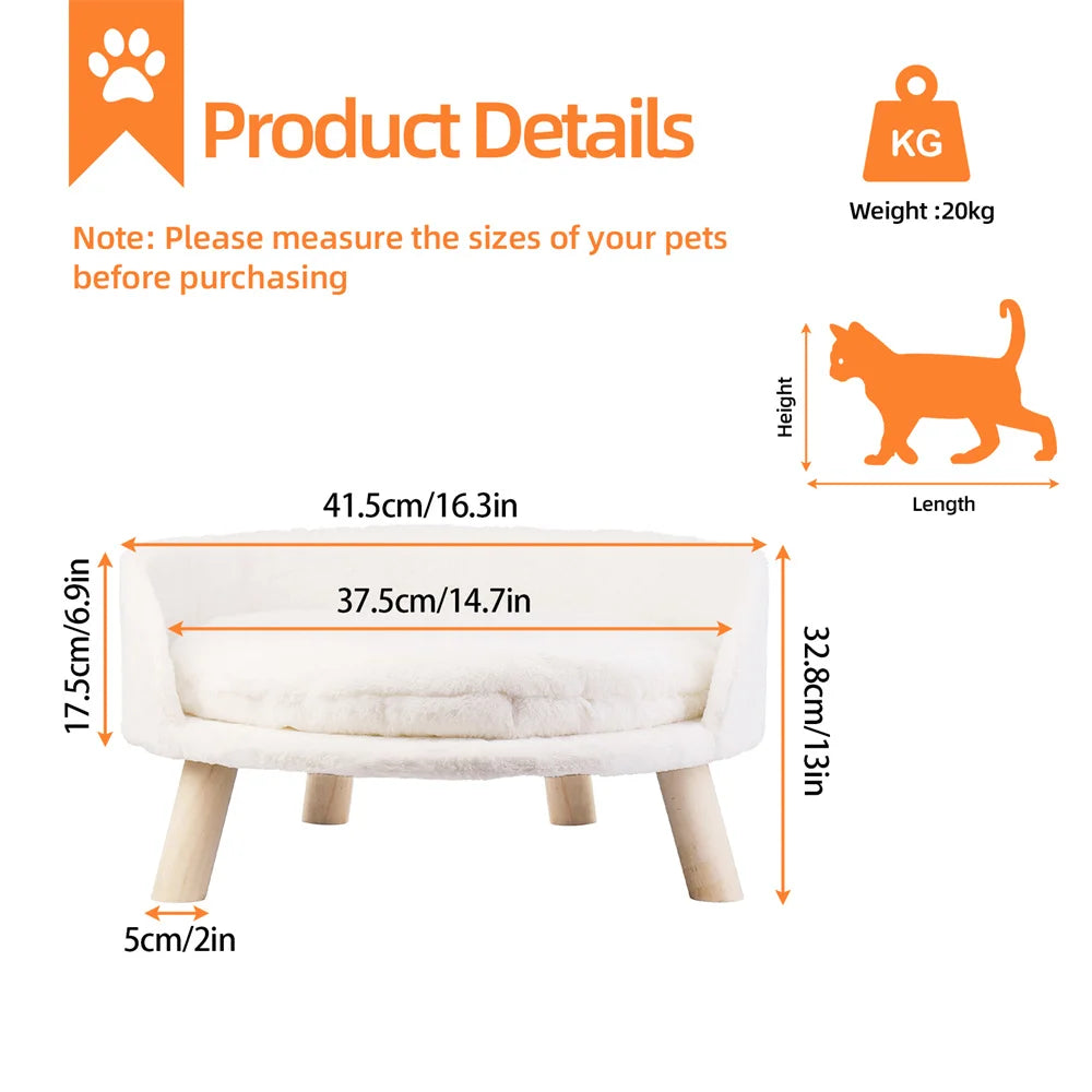 BORWART Ultra Soft Elevated Dog Cat Sofa Bed With Removable Waterproof Cushion