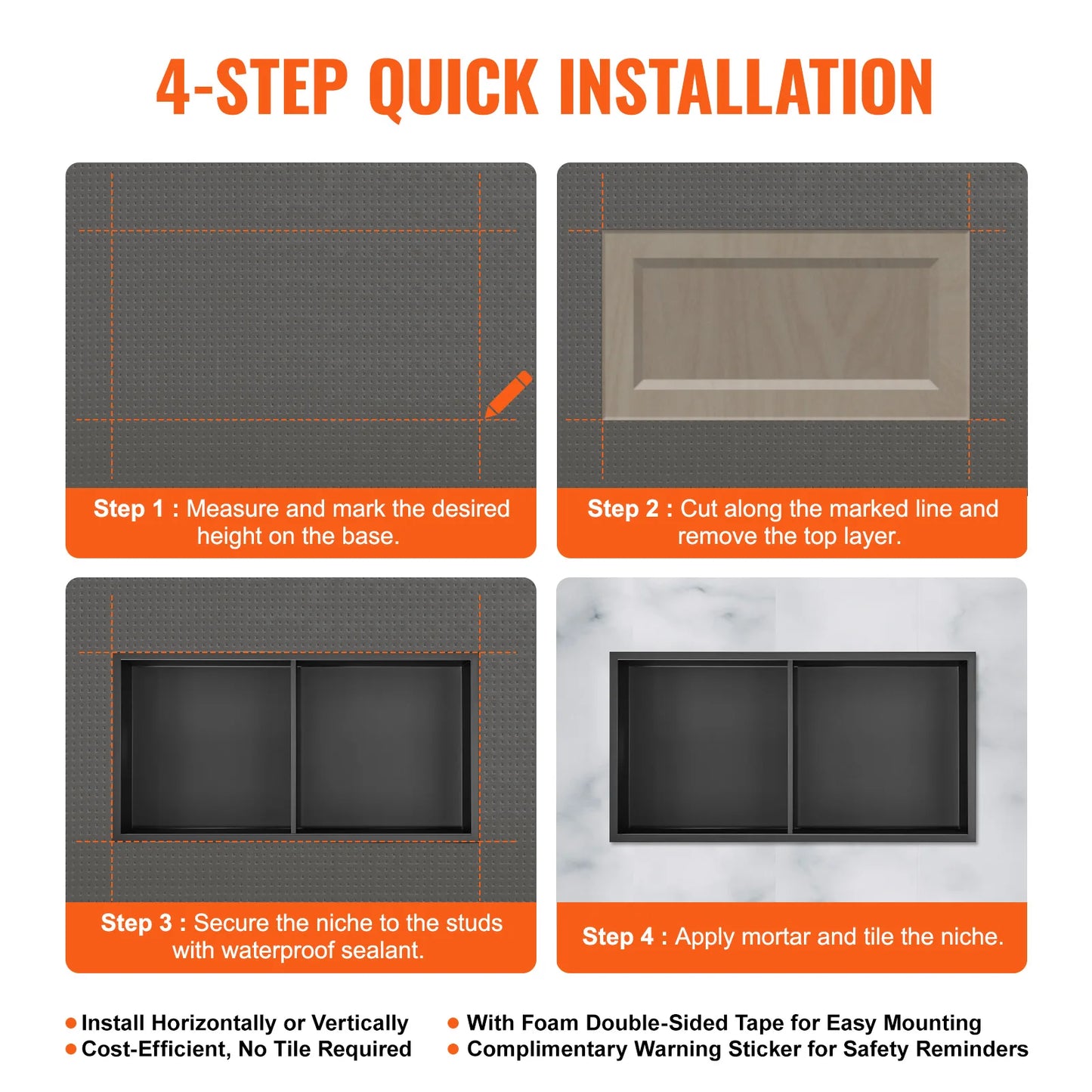 SucceBuy 304 Stainless Steel Recessed Shower Niche Double Shelves