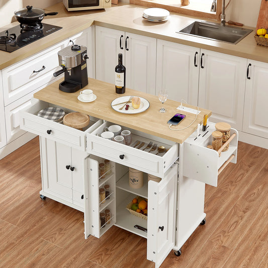 Mobile Kitchen Island With Drop Leaf And Power Outlet