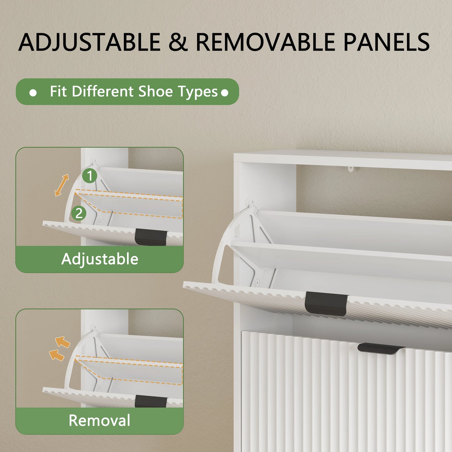 Shoe Cabinet With 2 Flip Drawers Narrow Tall Wooden Storage