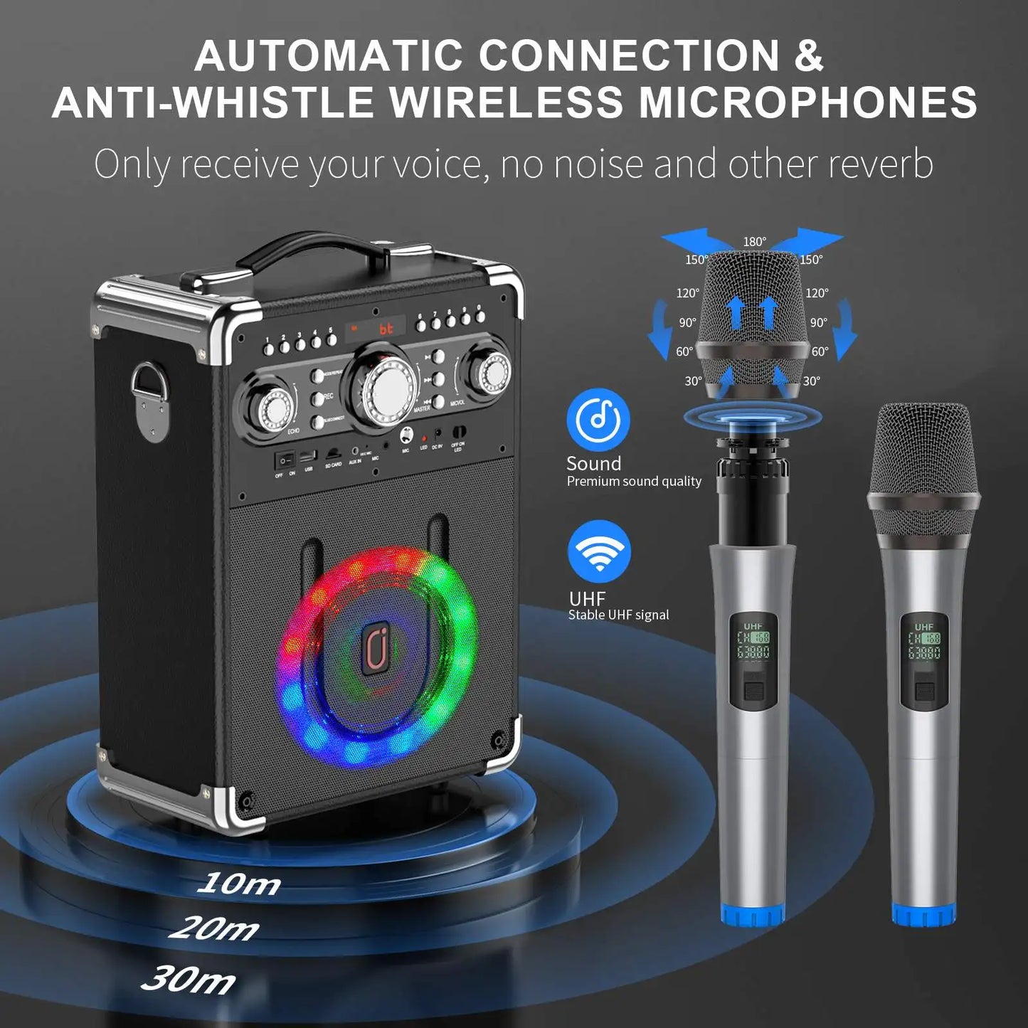 FanFun S8-T Karaoke Speaker With 3 Microphones Portable Bluetooth 5.3