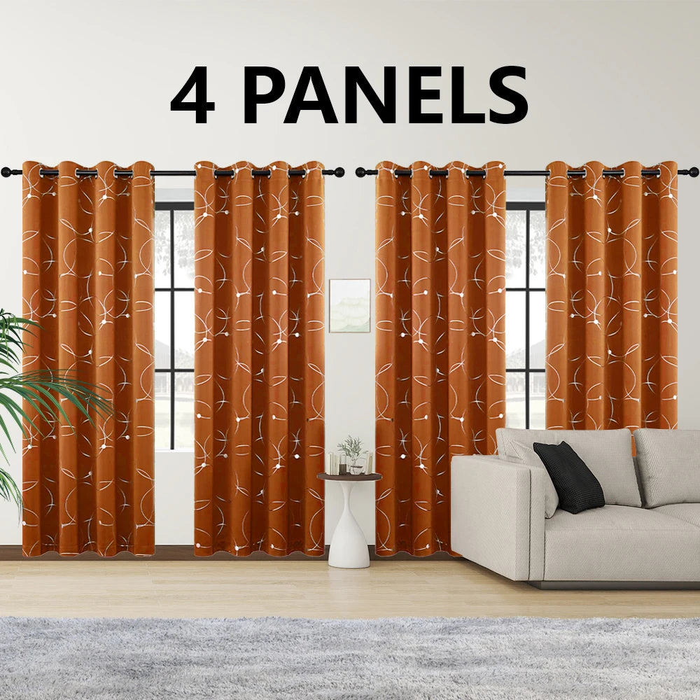 Foil Printed Blackout Curtains Grommet Thermal Insulated Room Darkening