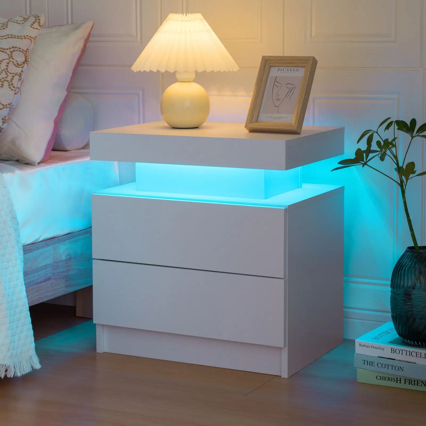 Cubehom LED Nightstand With 2 Drawers And RGB Lights