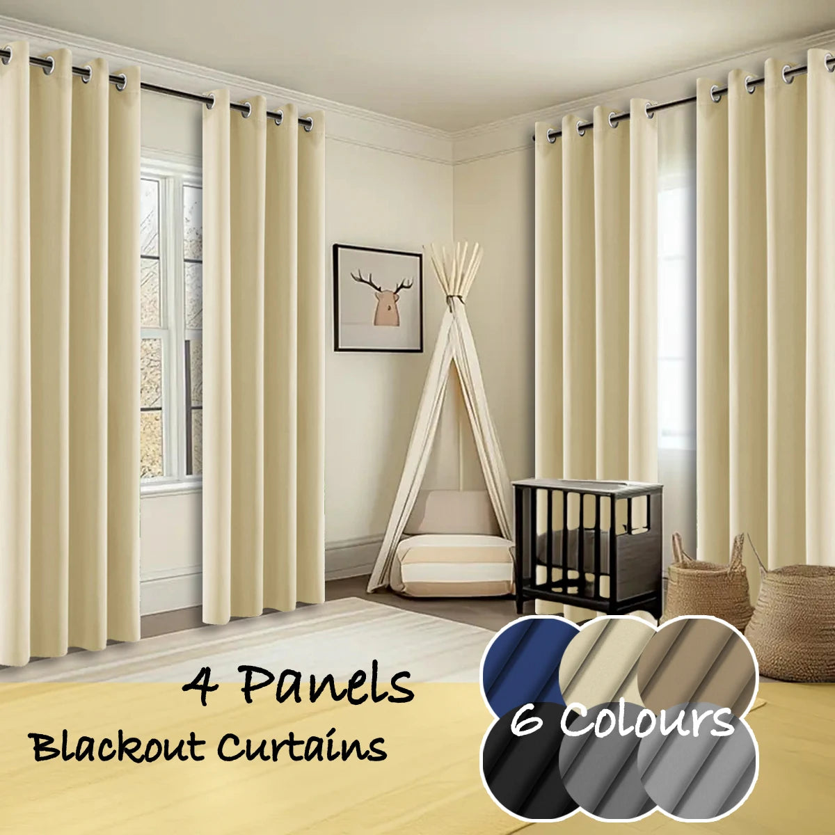 Four Panel Thermal Blackout Curtains Ring Top Insulated Window Drapes