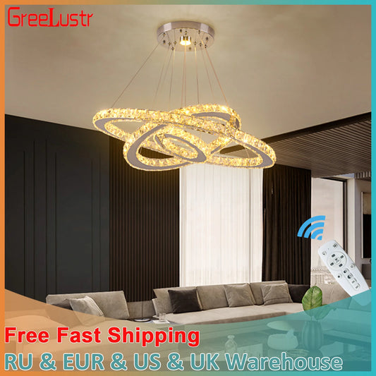 GreeLustr Modern Crystal Dimmable Pendant Light Diy Rings Led Chandelier