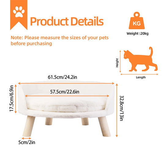 BORWART Ultra Soft Elevated Dog Cat Sofa Bed With Removable Waterproof Cushion
