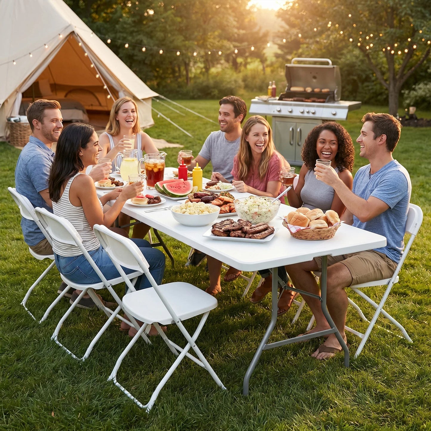 JHK Portable Folding Table Heavy Duty Outdoor Indoor With Carrying Handle
