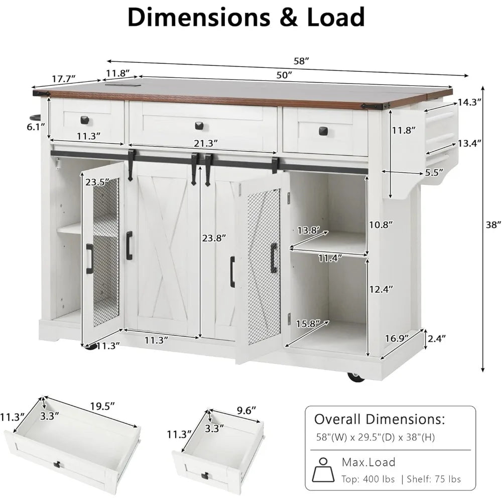 Farmhouse Kitchen Island Cart On Wheels With Drop Leaf Outlet