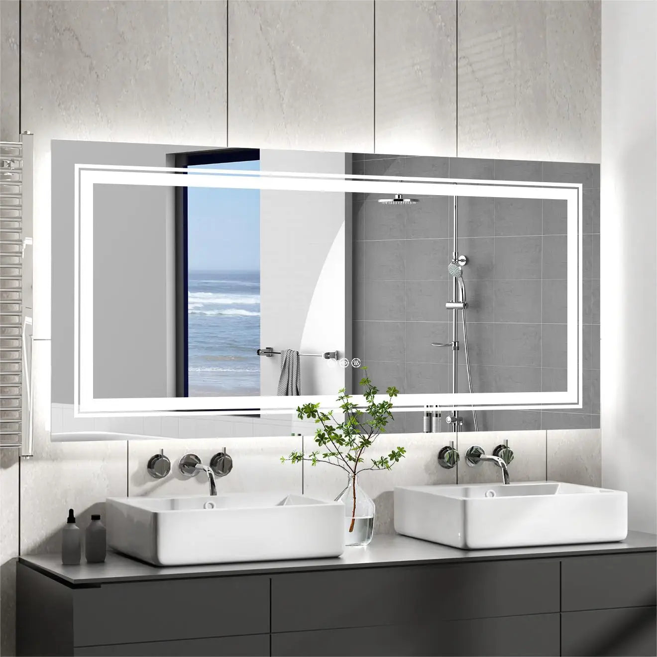 LED Illuminated Bathroom Mirror With Front And Backlit Lights