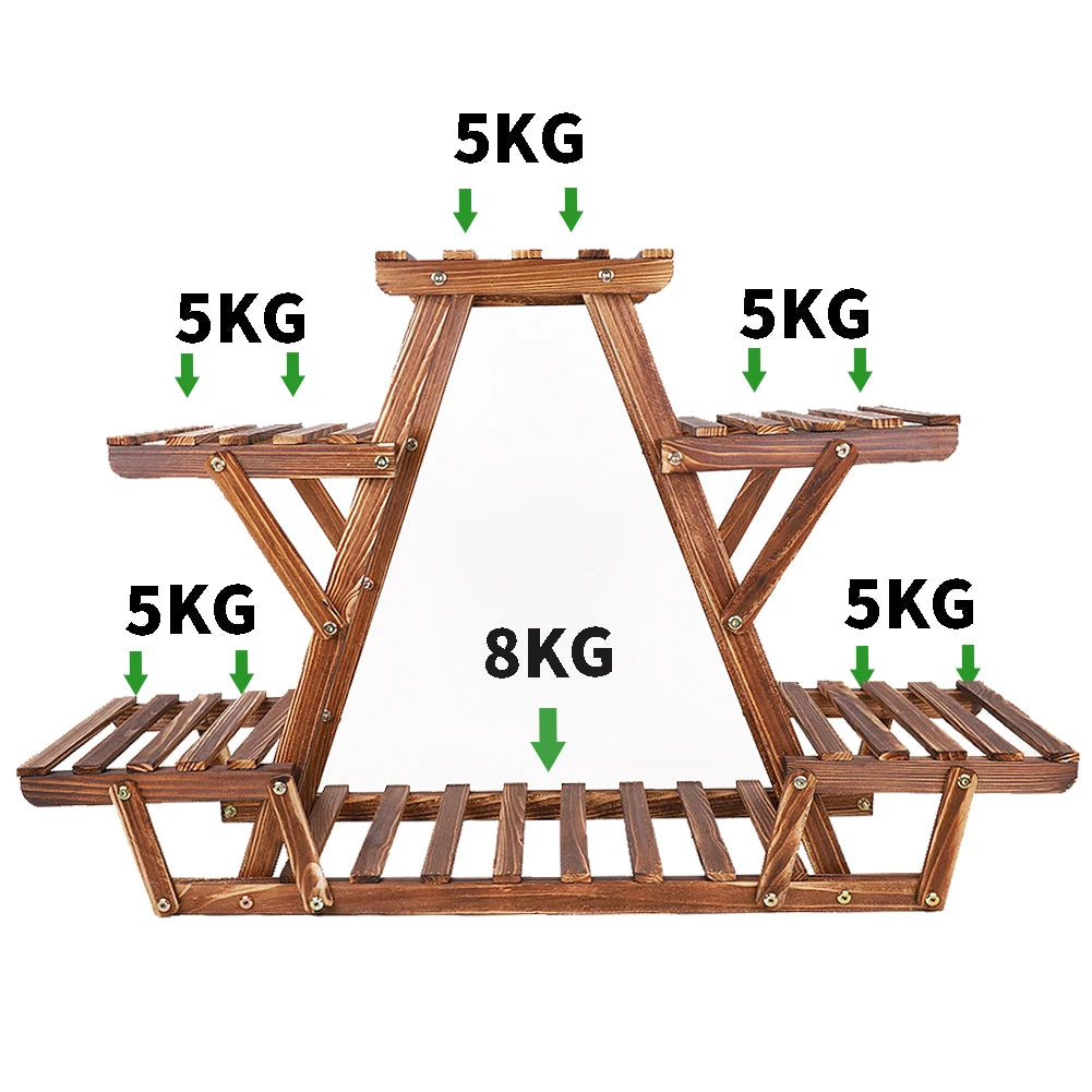 Carbonized Triangle 6 Tier Corner Wood Plant Stand Indoor Outdoor