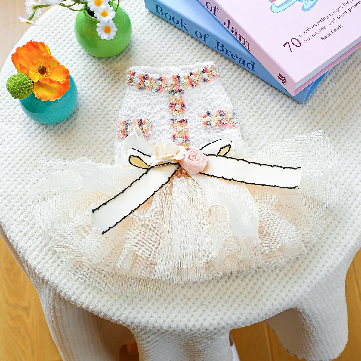 Spring Summer Dog Tutu Dress With 3D Flower Knot Bow