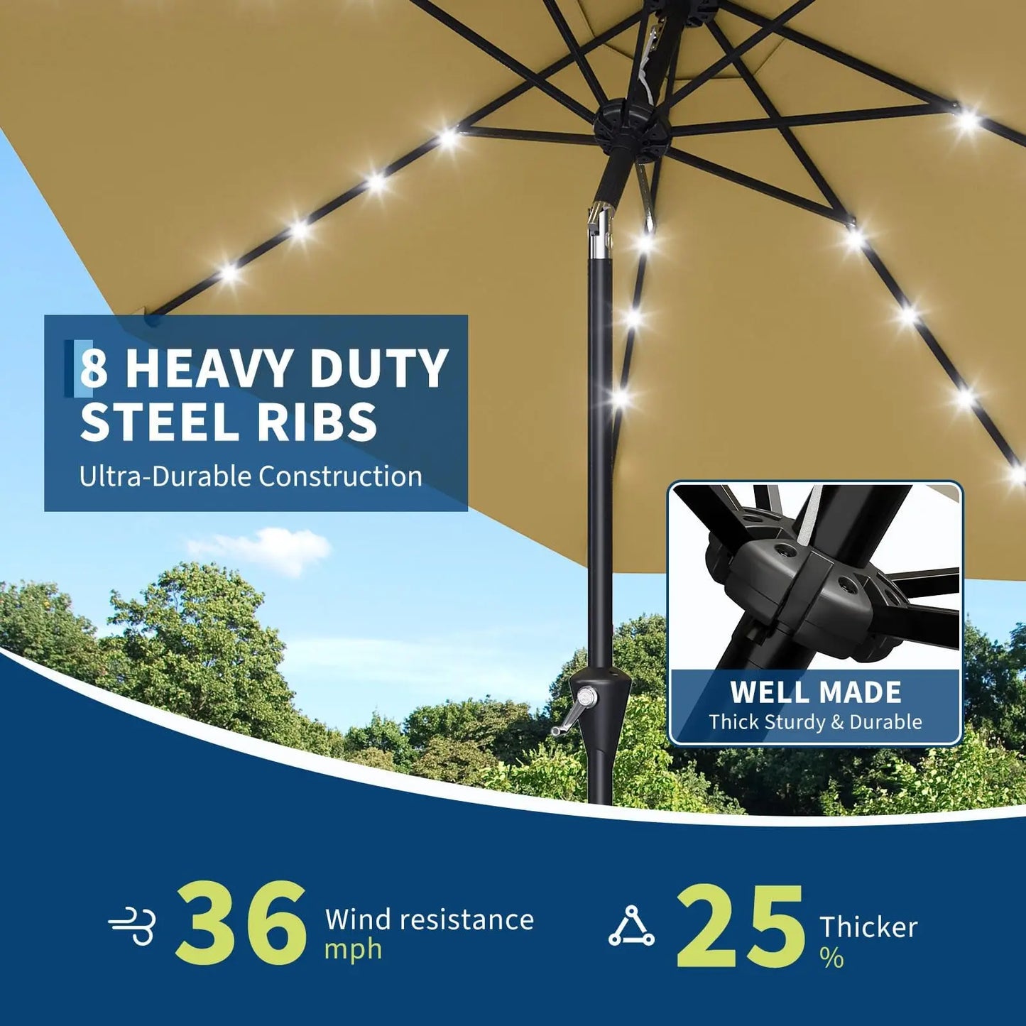 Studyset Solar Powered Patio Umbrella With 32 LED Lights