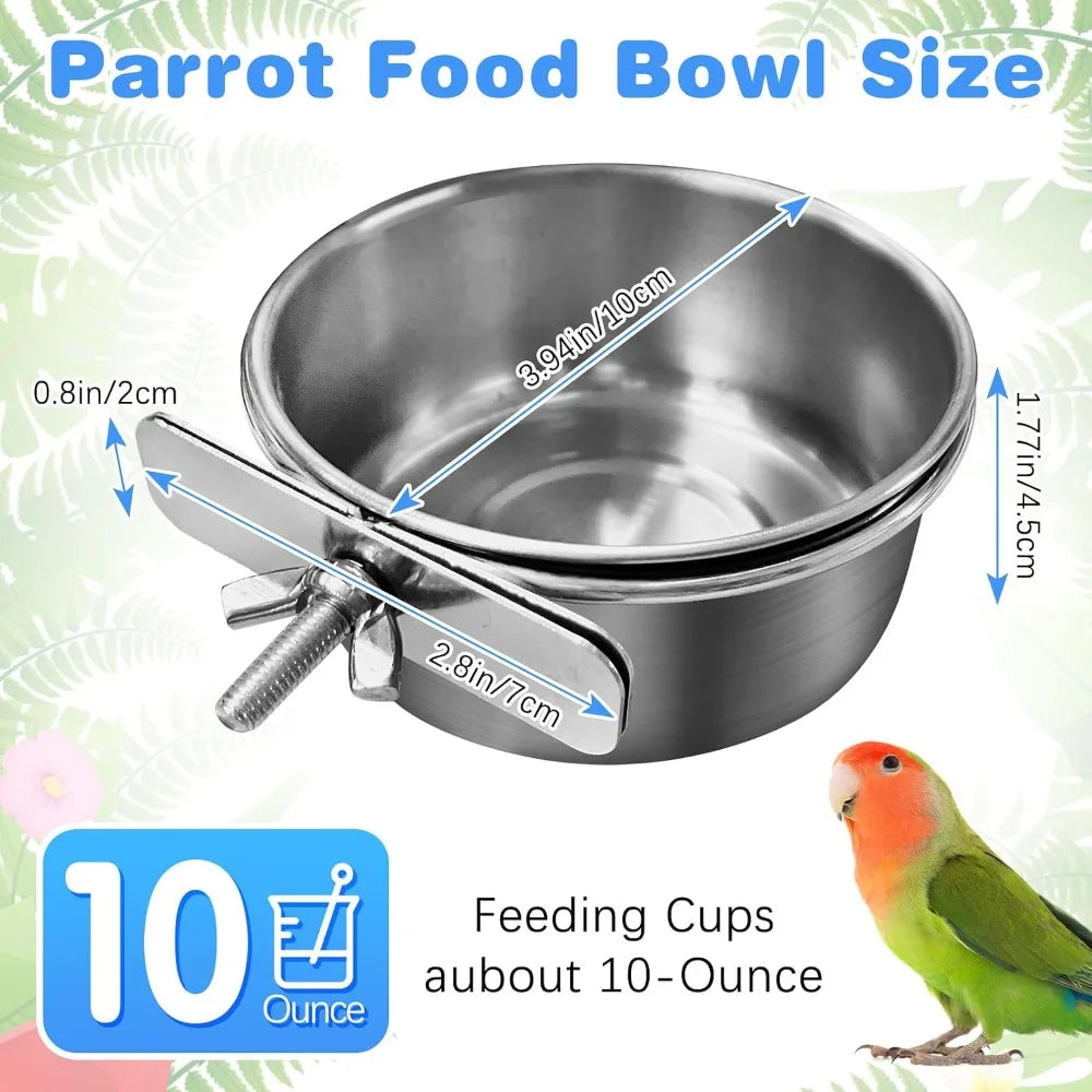 Bird Cage Feeder Cups 2 Pack Parrot Bowl Holder Clamp