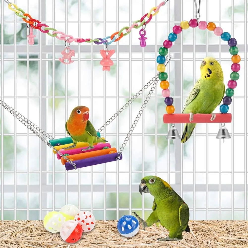11 Piece Parrot Bird Toys For Small Parakeets And Conures