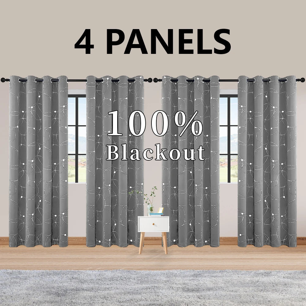 Foil Printed Blackout Curtains Grommet Thermal Insulated Room Darkening