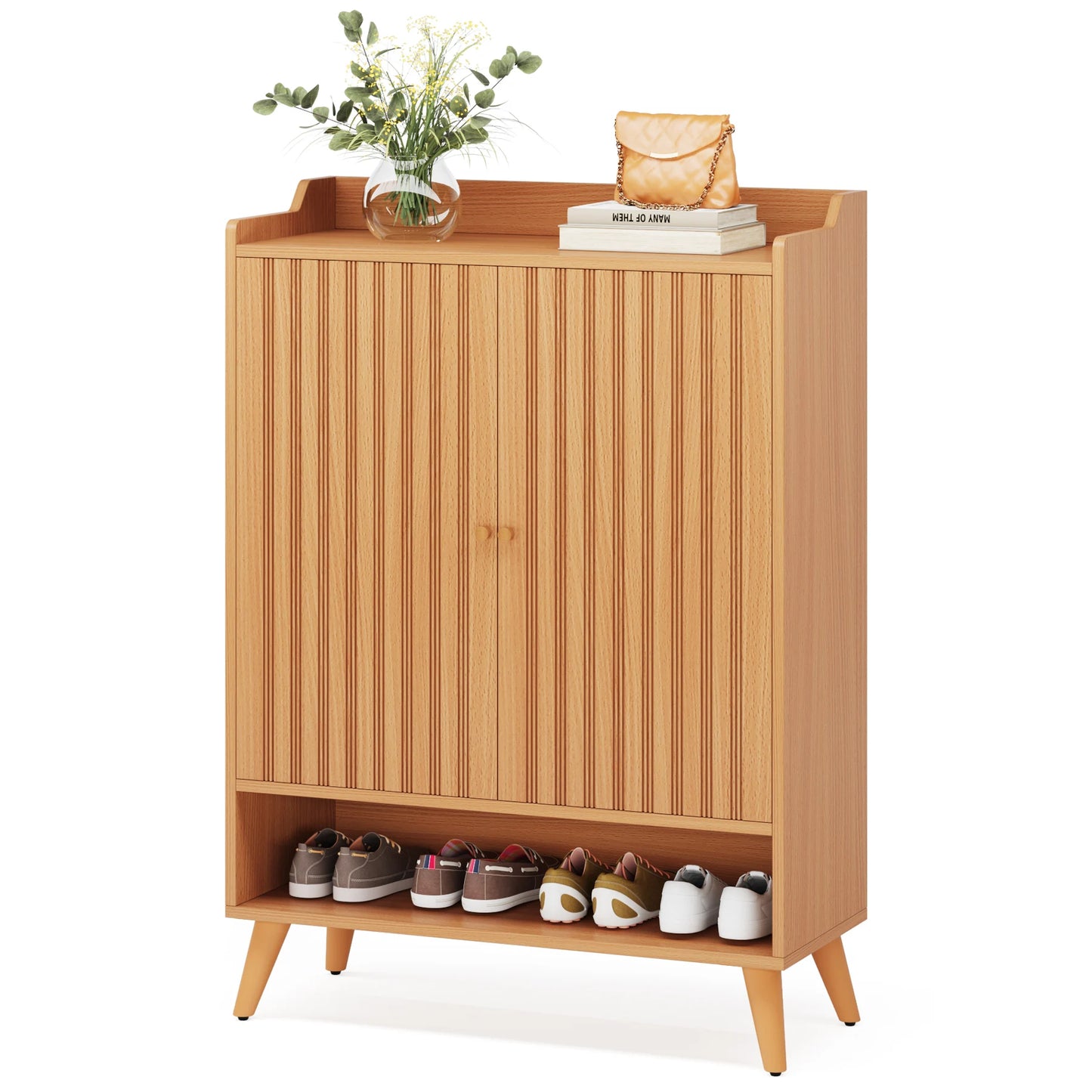 Tribesigns 5 Tier Shoe Cabinet With Doors Wood Storage