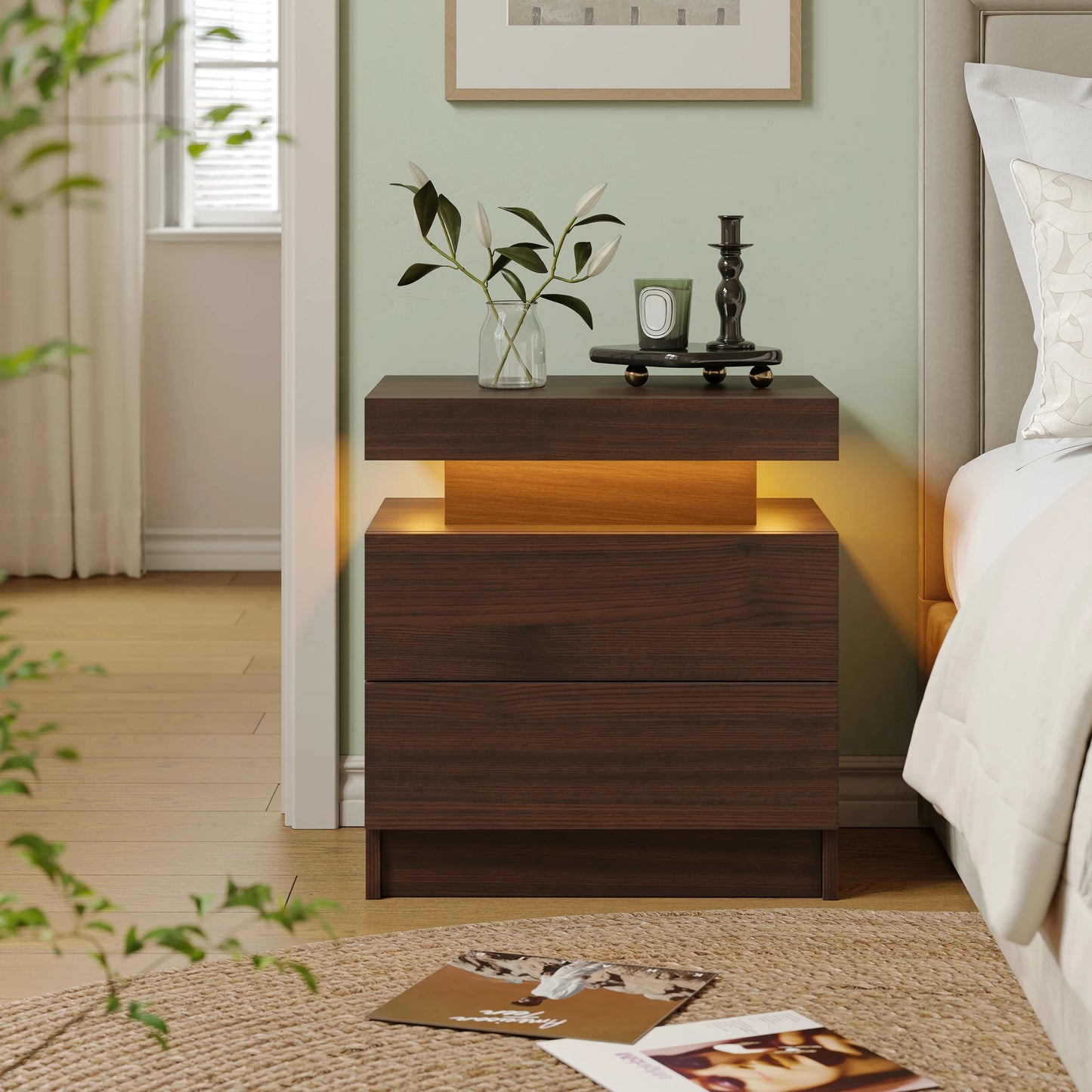 Cubehom LED Nightstand With 2 Drawers And RGB Lights