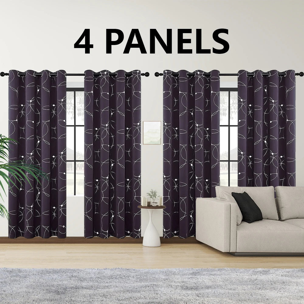 Foil Printed Blackout Curtains Grommet Thermal Insulated Room Darkening
