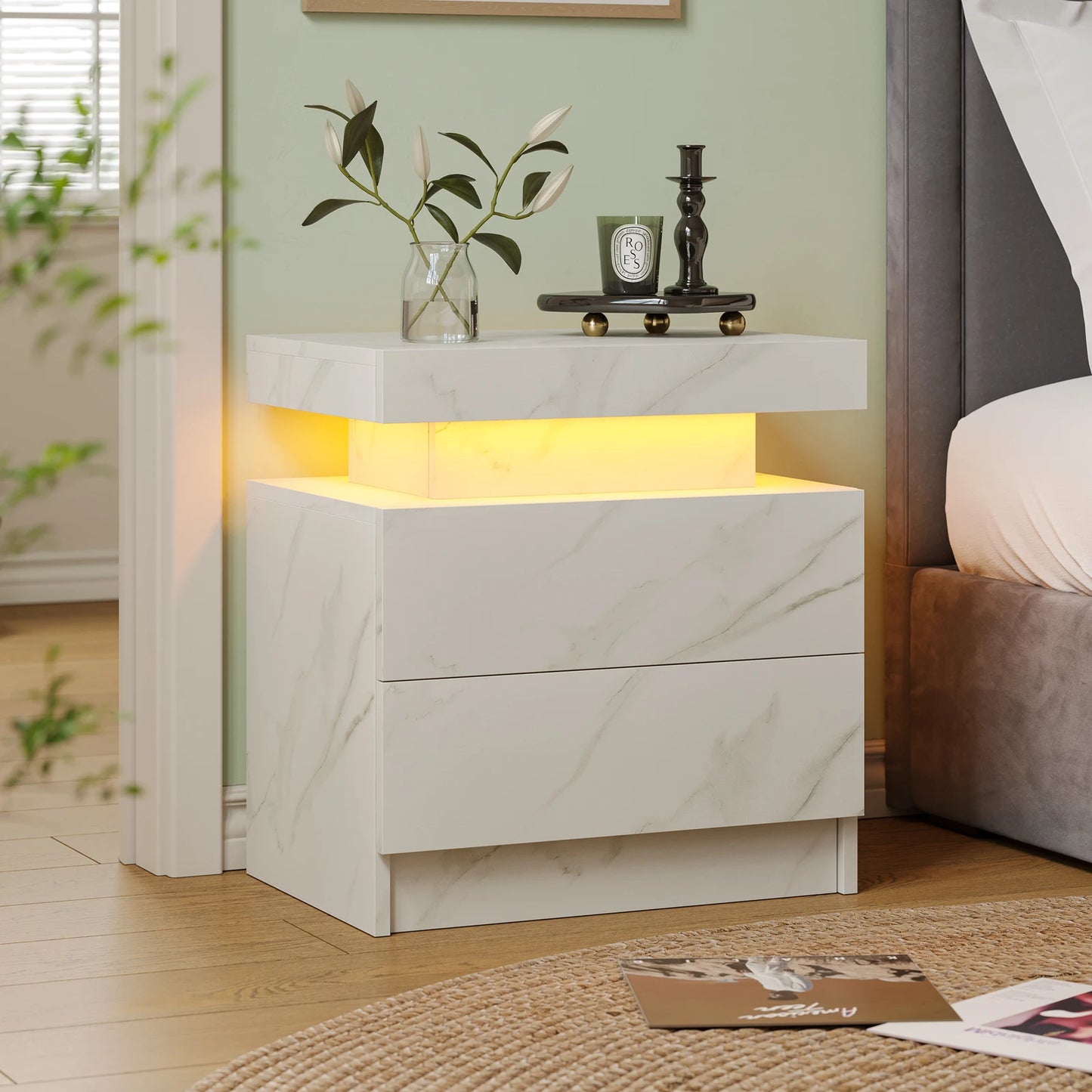 Cubehom LED Nightstand With 2 Drawers And RGB Lights