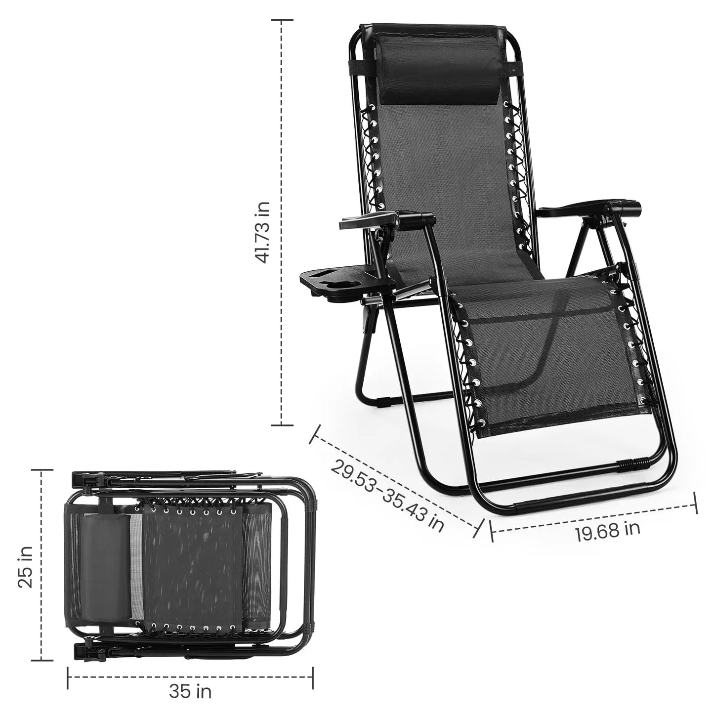 JHK Zero Gravity Portable Recliner With Cup Holder Trays Outdoors