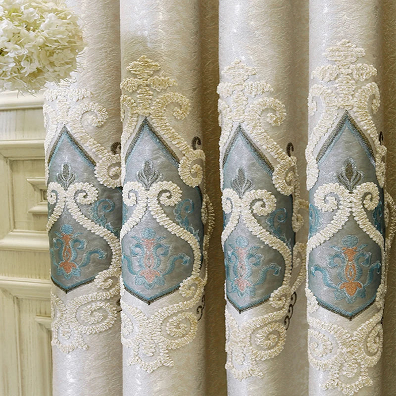 European Embroidered Blackout Curtain Panels For Windows