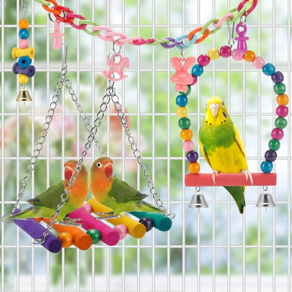 11 Piece Parrot Bird Toys For Small Parakeets And Conures