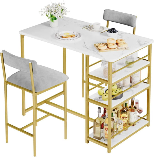 Twister.Ck Modern Bar Table Set With Storage Shelves