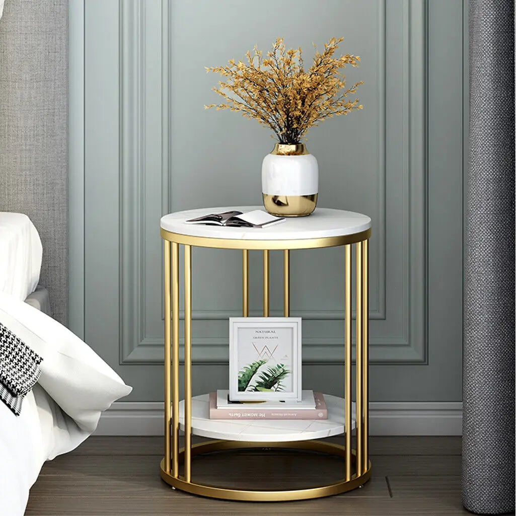Wisfor Two Tier Marble Round Side Table For Living Room