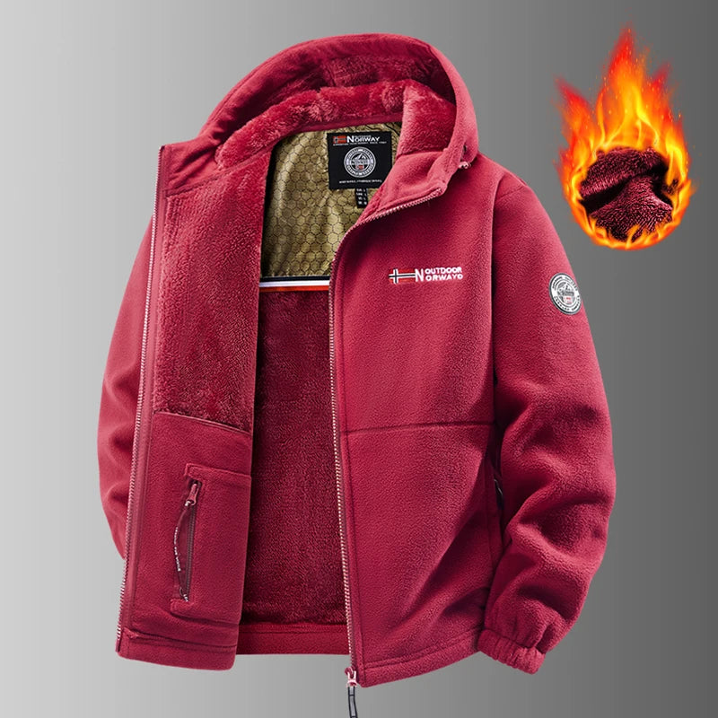 Men Heated Fleece Jacket With Windproof Thermal Outdoor Coat