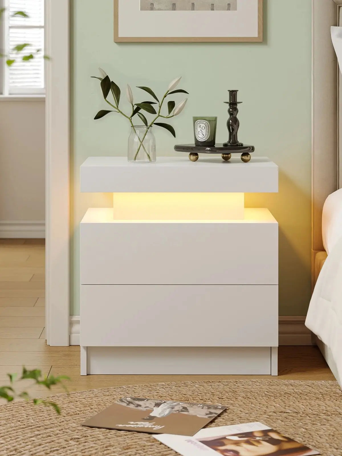Cubehom LED Nightstand With 2 Drawers And RGB Lights
