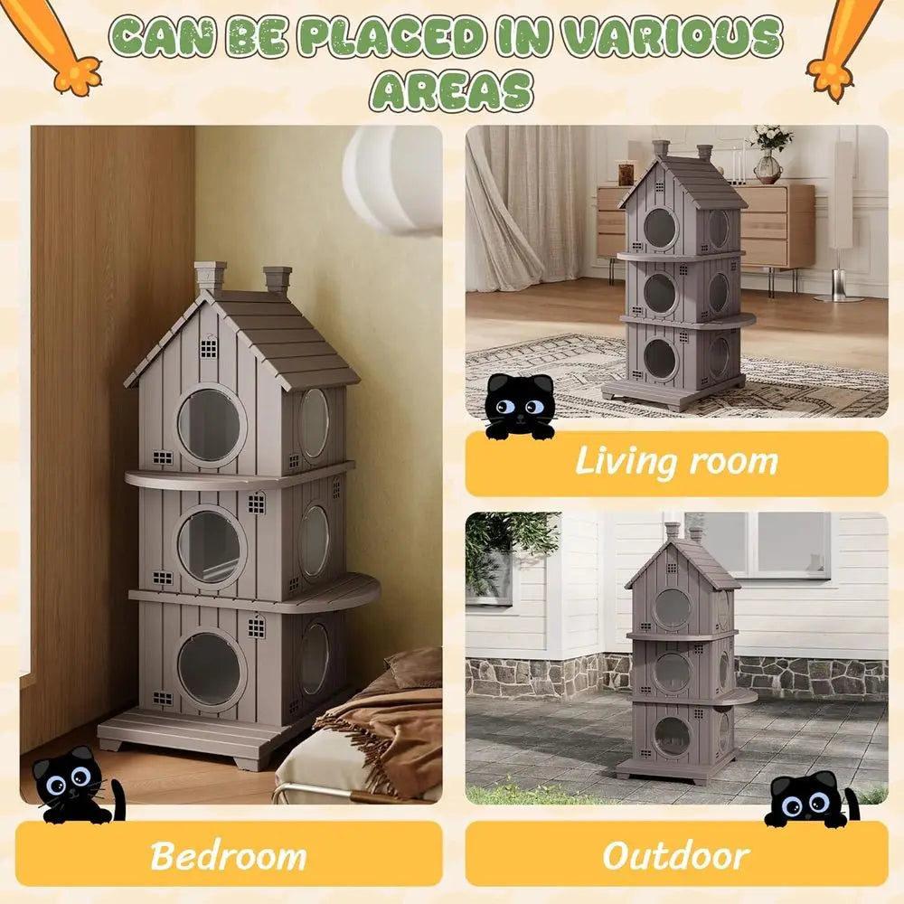 Outdoor Resin Cat House Weatherproof With Elevated Base