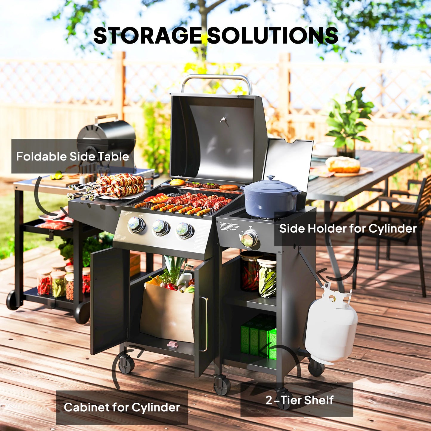 3 Burner Gas Grill With Side Burner And Warming Rack