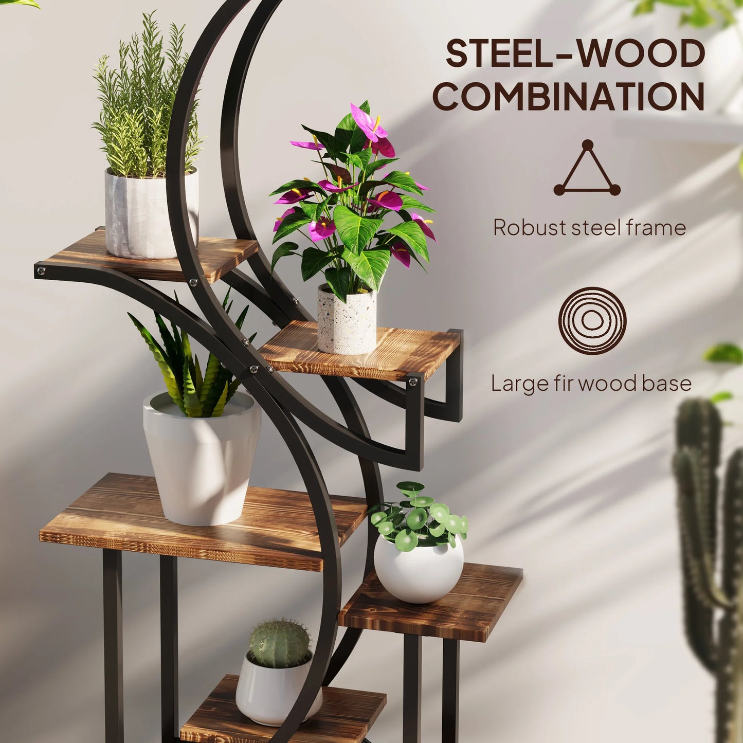 8 Tier Plant Stand S Shaped Corner Shelf Carbonized Finish