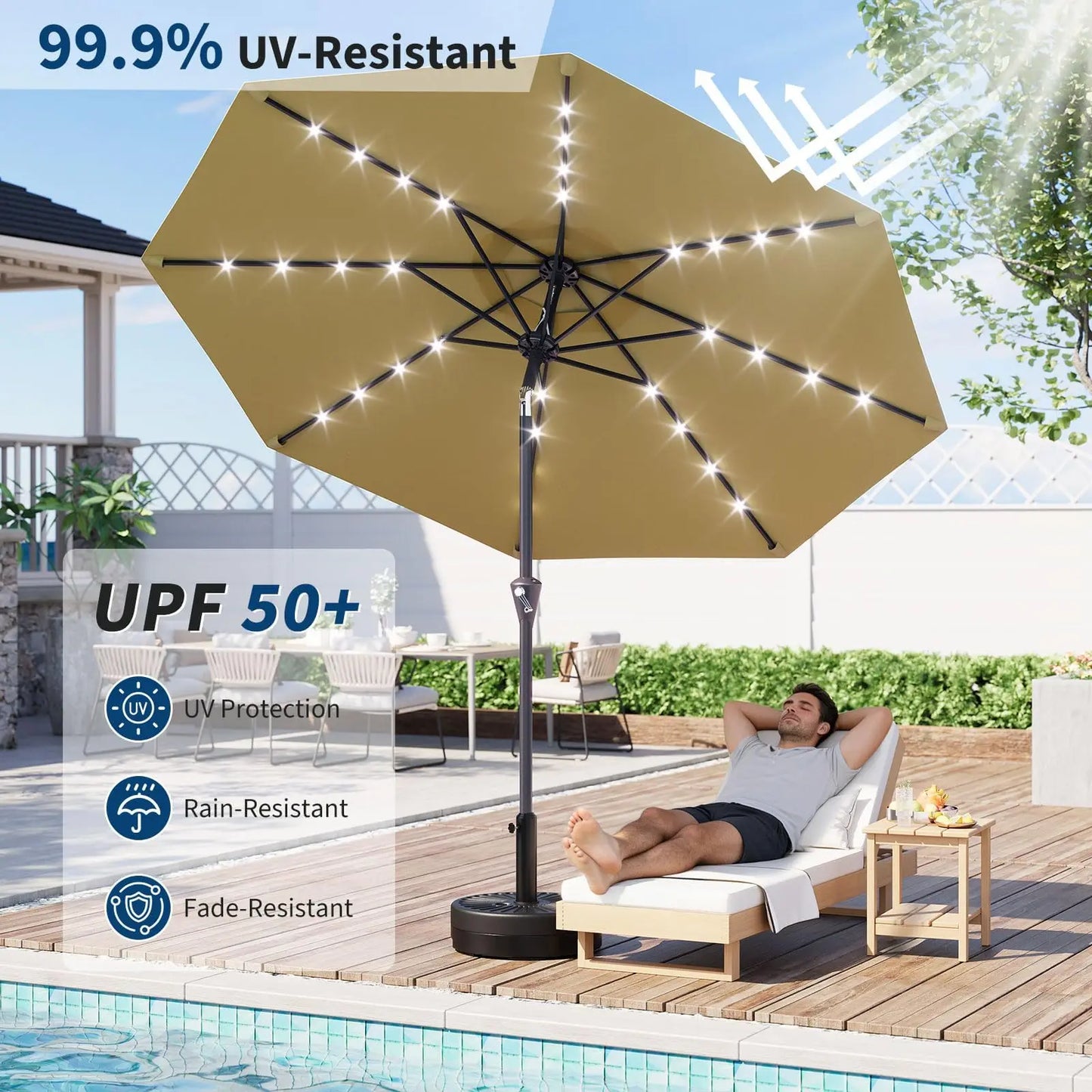 Studyset Solar Powered Patio Umbrella With 32 LED Lights