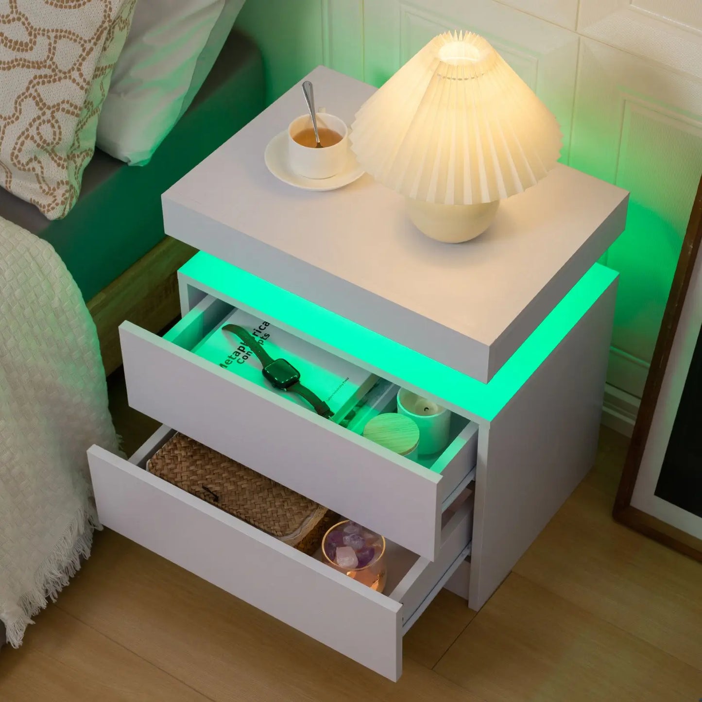 Cubehom LED Nightstand With 2 Drawers And RGB Lights