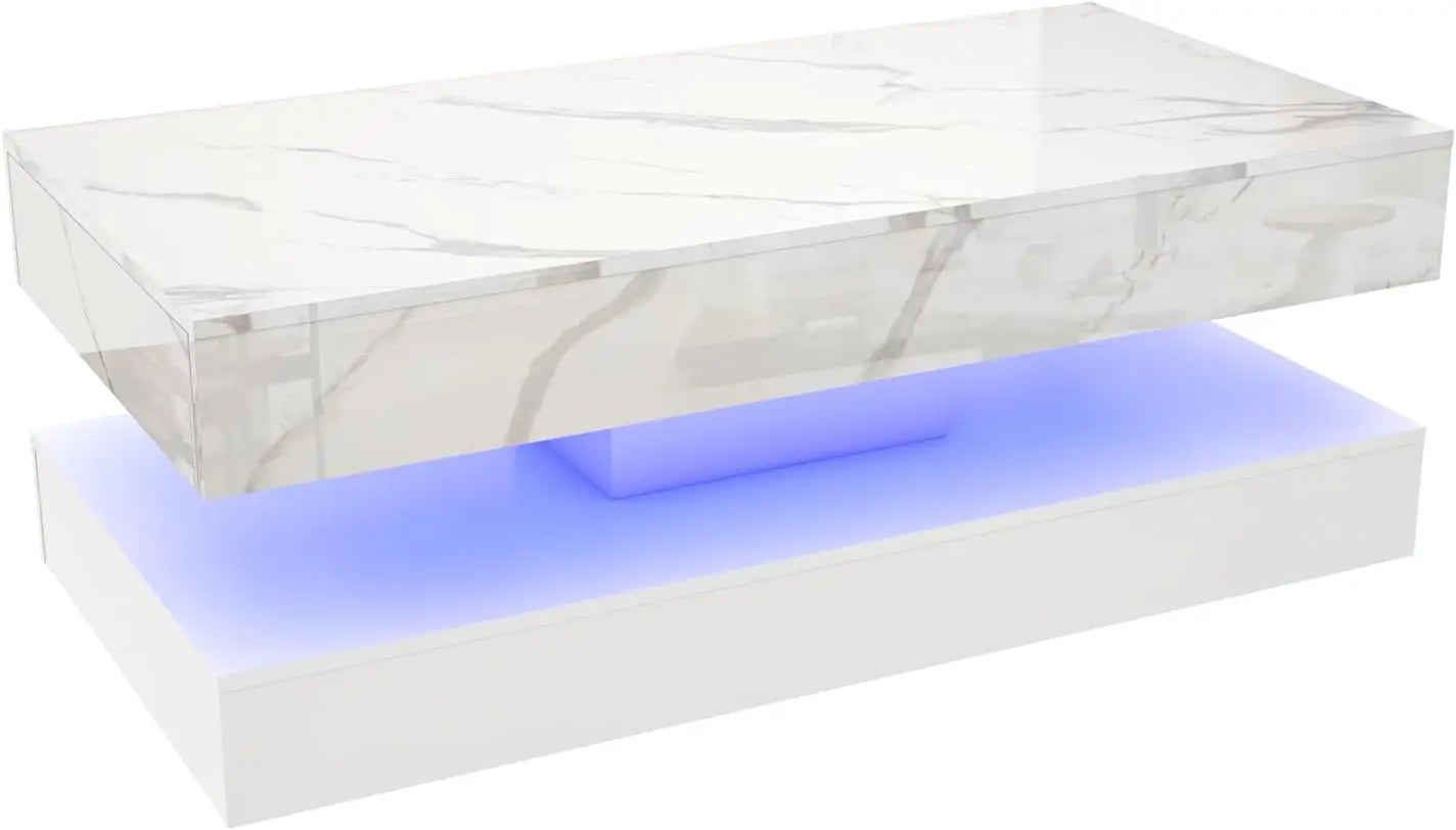 QiaoShiRen Modern LED Coffee Table With Double Storage Drawers