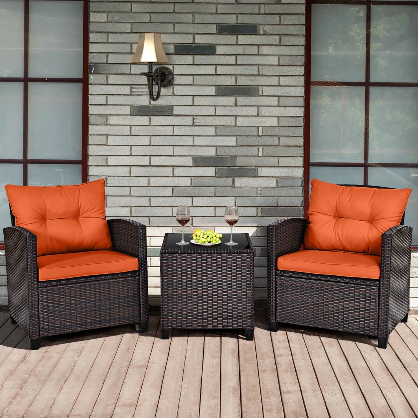 HOMASIS Patio Rattan Furniture Set Cushioned Conversation Sofa