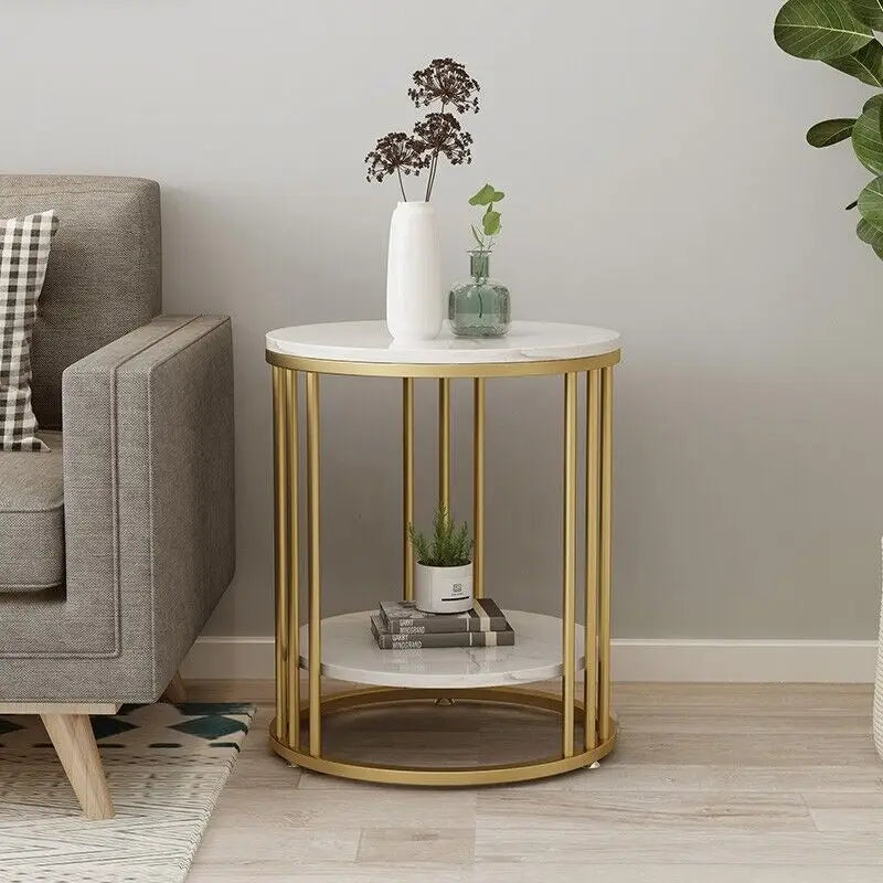 Wisfor Two Tier Marble Round Side Table For Living Room