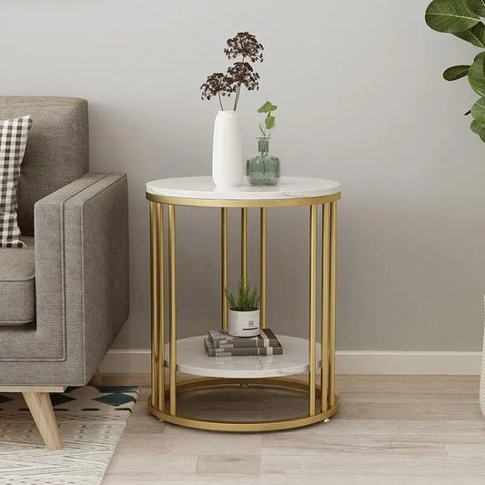 Wisfor Two Tier Marble Round Side Table For Living Room
