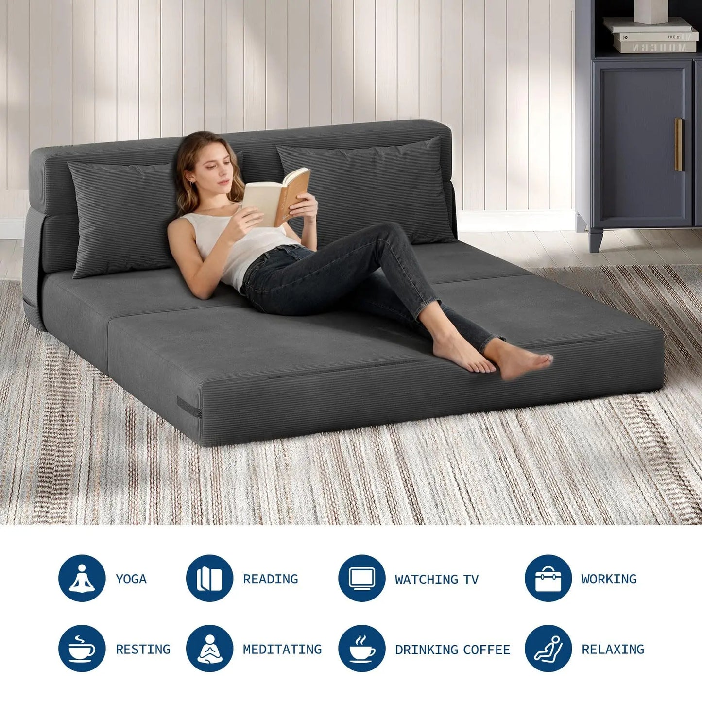 HobbyLane 4 In 1 Folding Sofa Bed Corduroy Loveseat Pillow
