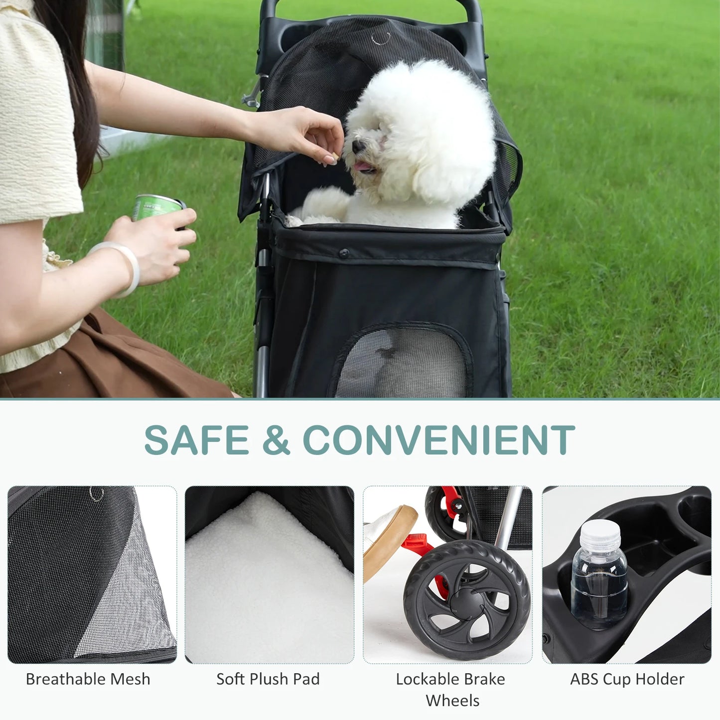 JHK 3 Wheel Foldable Pet Stroller for Dogs and Cats