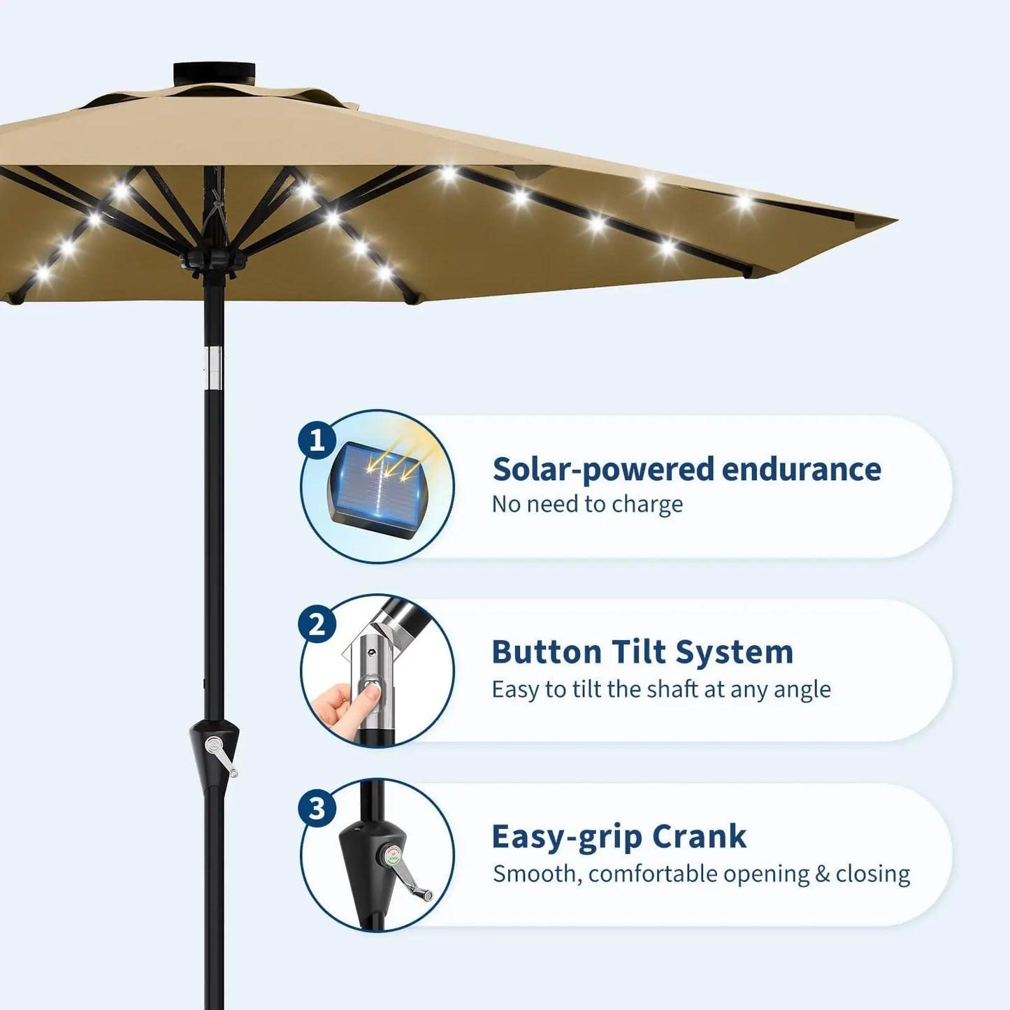 Studyset Solar Powered Patio Umbrella With 32 LED Lights
