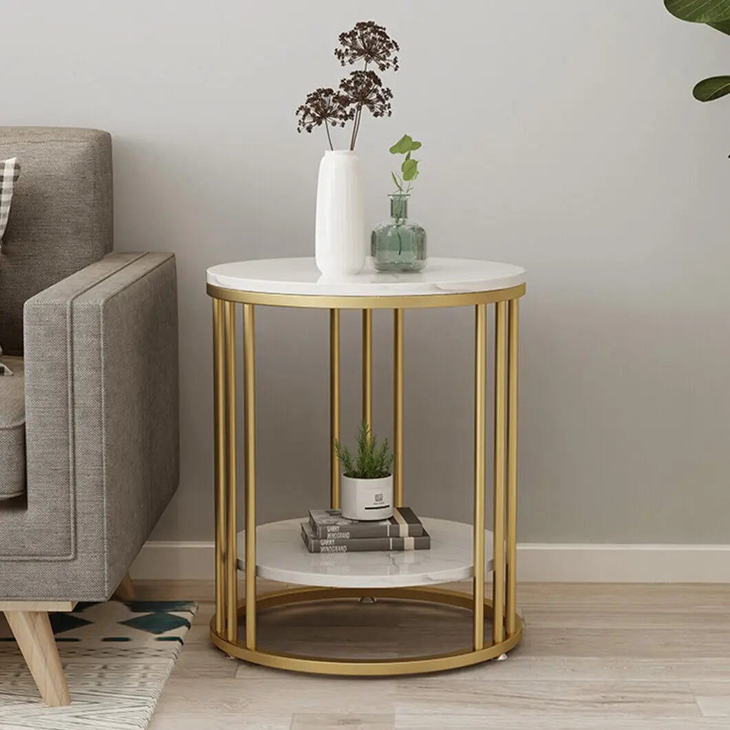 Wisfor Two Tier Marble Round Side Table For Living Room