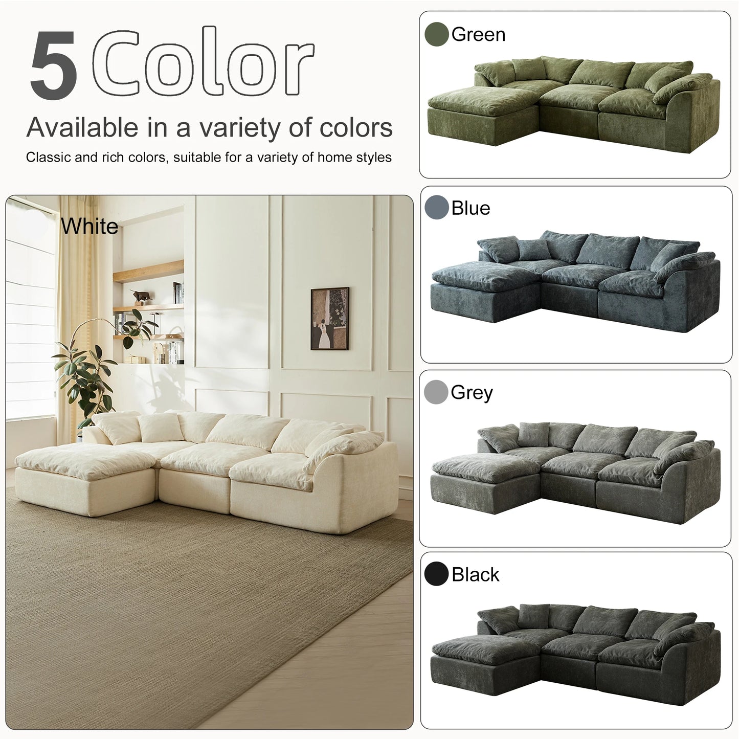 Yeflixvrau CN Modern Cloud L Shaped Sectional Sofa With Ottoman