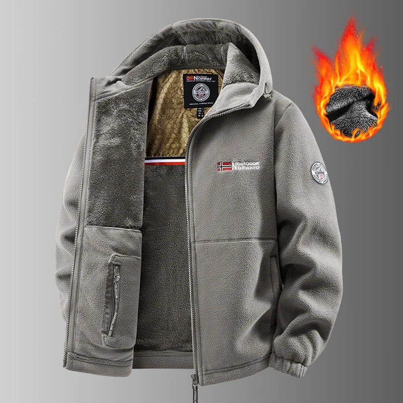Men Heated Fleece Jacket With Windproof Thermal Outdoor Coat