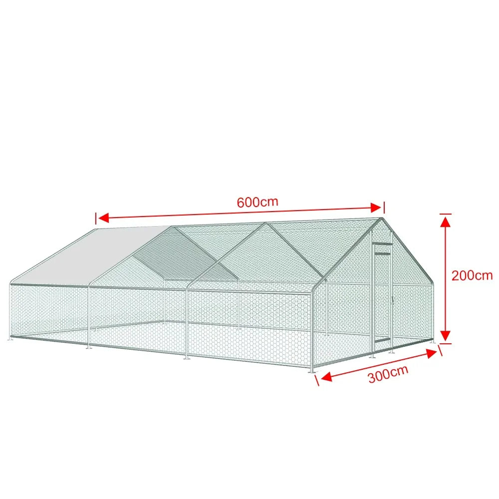 Teousev Large Metal Chicken Coop Walk In Run With Peaked Roof