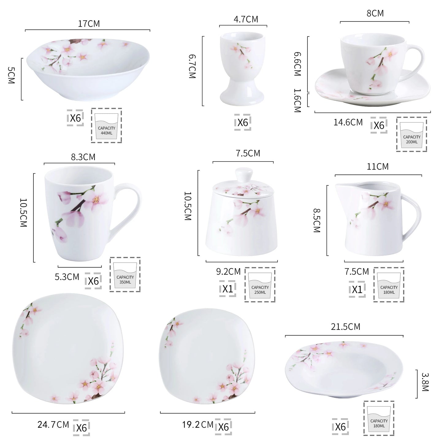 MALACASA Annie Porcelain Dinnerware Set 100 Piece With Egg Cup
