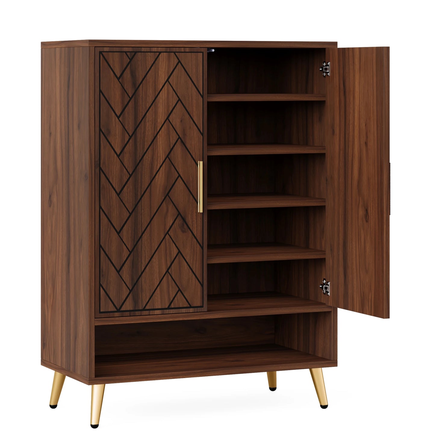 Tribesigns 6 Tier Shoe Cabinet With Doors Walnut Wood Storage